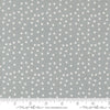 Image of Makers Delight Small Dot Platinum by Chrissy Lux for Moda Fabrics. Features polka dots on a gray background. Cute Little Fabric Shop.