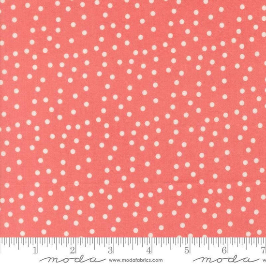Image of Makers Delight Small Dot Rose by Chrissy Lux for Moda Fabrics. Features polka dots on a pink background. Cute Little Fabric Shop.