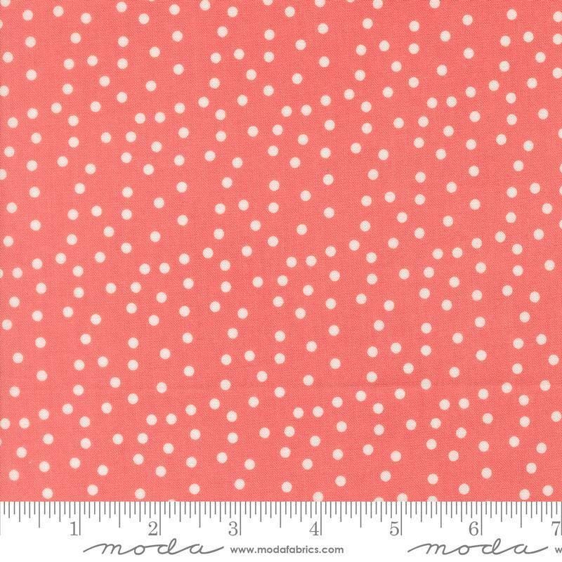 Image of Makers Delight Small Dot Rose by Chrissy Lux for Moda Fabrics. Features polka dots on a pink background. Cute Little Fabric Shop.