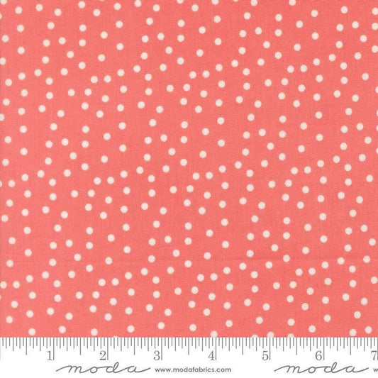 Image of Makers Delight Small Dot Rose by Chrissy Lux for Moda Fabrics. Features polka dots on a pink background. Cute Little Fabric Shop.