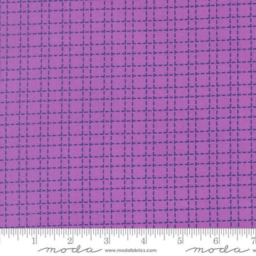 Image of Makers Delight Crosshatch Sugar Plum by Chrissy Lux for Moda Fabrics. Features a grid on a purple background. Cute Little Fabric Shop.