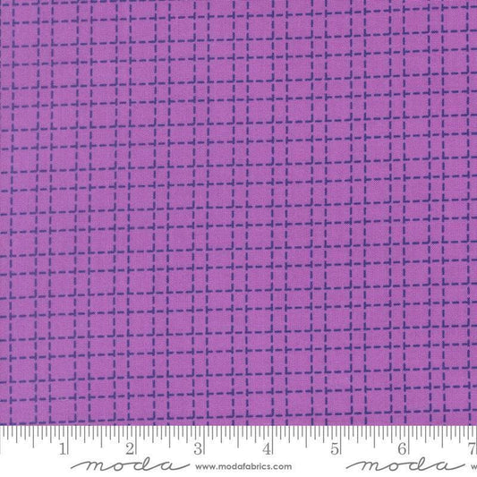 Image of Makers Delight Crosshatch Sugar Plum by Chrissy Lux for Moda Fabrics. Features a grid on a purple background. Cute Little Fabric Shop.