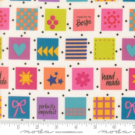 Image of Makers Delight Handmade Labels White by Chrissy Lux for Moda Fabrics. Features squares on a white background. Cute Little Fabric Shop.