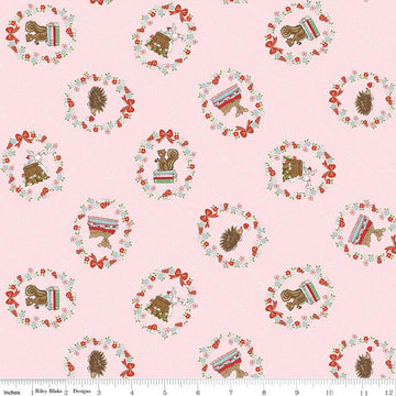 3-Yard-Cut - SALE Whimsical Woodland Tossed Animals Pink WIDEBACK 108" Wide - Riley Blake Quilting Cotton Fabric