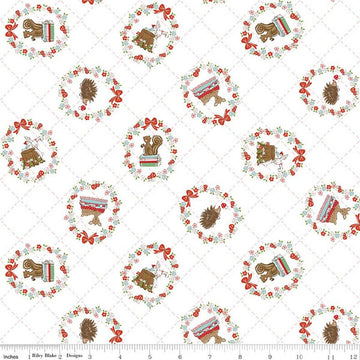3-Yard-Cut - SALE Whimsical Woodland Tossed Animals White WIDEBACK 108" Wide - Riley Blake Quilting Cotton Fabric