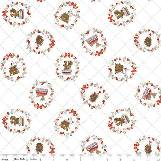 3-Yard-Cut - SALE Whimsical Woodland Tossed Animals White WIDEBACK 108" Wide - Riley Blake Quilting Cotton Fabric