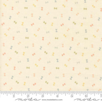 Image of Handmade Sweetness Confetti Porcelain quilting cotton fabric by My Sew Quilty Life for Moda Fabrics. Features bows on a cream background. Cute Little Fabric Shop.