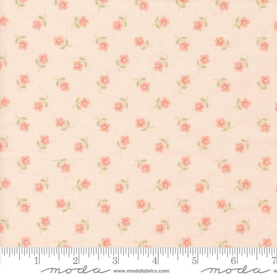 Image of Handmade Sweetness Posies Blush quilting cotton fabric by My Sew Quilty Life for Moda Fabrics. Features flowers on a pink background. Cute Little Fabric Shop.