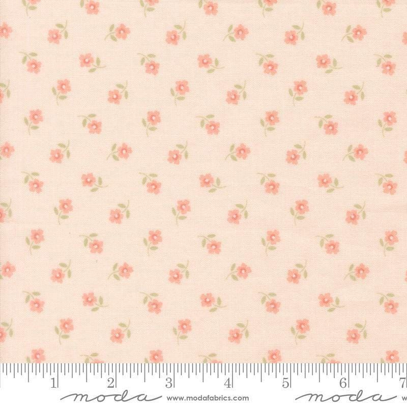 Image of Handmade Sweetness Posies Blush quilting cotton fabric by My Sew Quilty Life for Moda Fabrics. Features flowers on a pink background. Cute Little Fabric Shop.