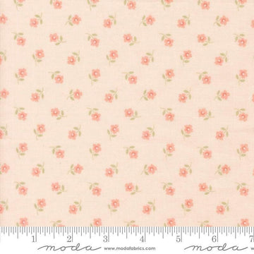 Image of Handmade Sweetness Posies Blush quilting cotton fabric by My Sew Quilty Life for Moda Fabrics. Features flowers on a pink background. Cute Little Fabric Shop.
