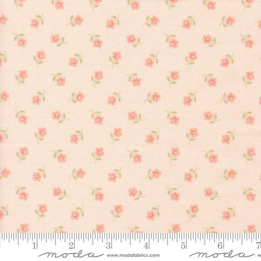 Image of Handmade Sweetness Posies Blush quilting cotton fabric by My Sew Quilty Life for Moda Fabrics. Features flowers on a pink background. Cute Little Fabric Shop.