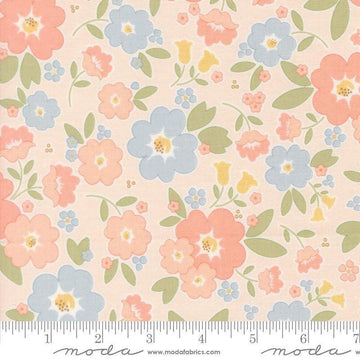 Image of Handmade Sweetness Vintage Blooms Blush quilting cotton fabric by My Sew Quilty Life for Moda Fabrics. Features flowers on a pink background. Cute Little Fabric Shop.