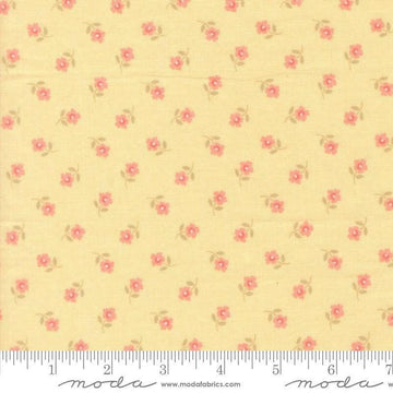 Image of Handmade Sweetness Posies Sunshine quilting cotton fabric by My Sew Quilty Life for Moda Fabrics. Features flowers on a yellow background. Cute Little Fabric Shop.