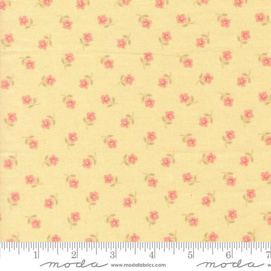 Image of Handmade Sweetness Posies Sunshine quilting cotton fabric by My Sew Quilty Life for Moda Fabrics. Features flowers on a yellow background. Cute Little Fabric Shop.