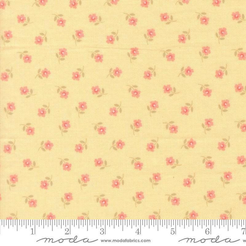 Image of Handmade Sweetness Posies Sunshine quilting cotton fabric by My Sew Quilty Life for Moda Fabrics. Features flowers on a yellow background. Cute Little Fabric Shop.