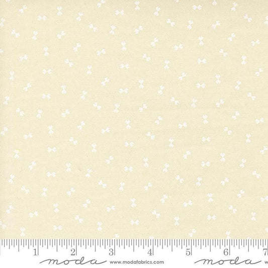 Image of Handmade Sweetness Confetti Porcelain White quilting cotton fabric by My Sew Quilty Life for Moda Fabrics. Features bows on a cream background. Cute Little Fabric Shop.