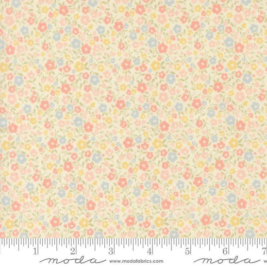 Image of Handmade Sweetness Bitty Blossoms Porcelain quilting cotton fabric by My Sew Quilty Life for Moda Fabrics. Features flowers on a cream background. Cute Little Fabric Shop.
