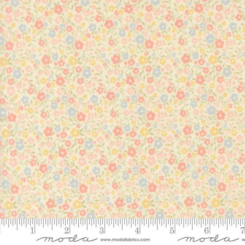Image of Handmade Sweetness Bitty Blossoms Porcelain quilting cotton fabric by My Sew Quilty Life for Moda Fabrics. Features flowers on a cream background. Cute Little Fabric Shop.