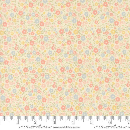 Image of Handmade Sweetness Bitty Blossoms Porcelain quilting cotton fabric by My Sew Quilty Life for Moda Fabrics. Features flowers on a cream background. Cute Little Fabric Shop.