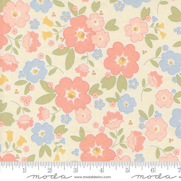 Image of Handmade Sweetness Vintage Blooms Porcelain quilting cotton fabric by My Sew Quilty Life for Moda Fabrics. Features flowers on a cream background. Cute Little Fabric Shop.