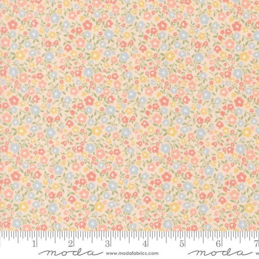 Image of Handmade Sweetness Bitty Blossoms Pink quilting cotton fabric by My Sew Quilty Life for Moda Fabrics. Features flowers on a pink background. Cute Little Fabric Shop.