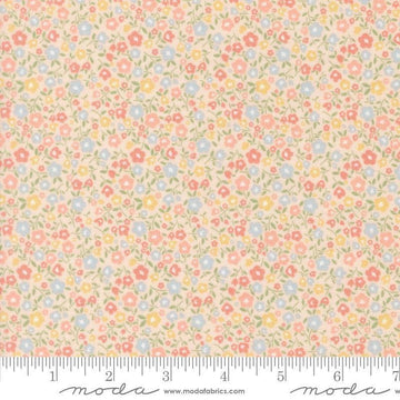 Image of Handmade Sweetness Bitty Blossoms Pink quilting cotton fabric by My Sew Quilty Life for Moda Fabrics. Features flowers on a pink background. Cute Little Fabric Shop.
