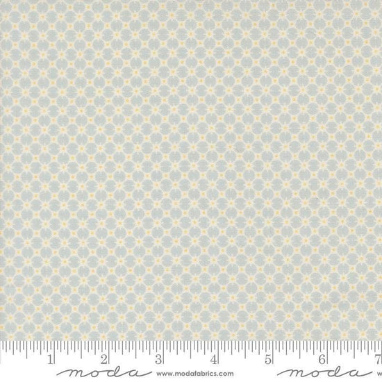 Image of Handmade Sweetness Penny Sky quilting cotton fabric by My Sew Quilty Life for Moda Fabrics. Features a geometric pattern on a blue background. Cute Little Fabric Shop.