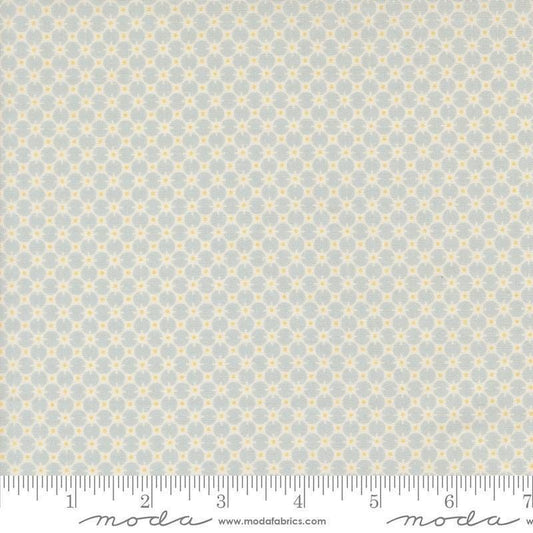 Image of Handmade Sweetness Penny Sky quilting cotton fabric by My Sew Quilty Life for Moda Fabrics. Features a geometric pattern on a blue background. Cute Little Fabric Shop.