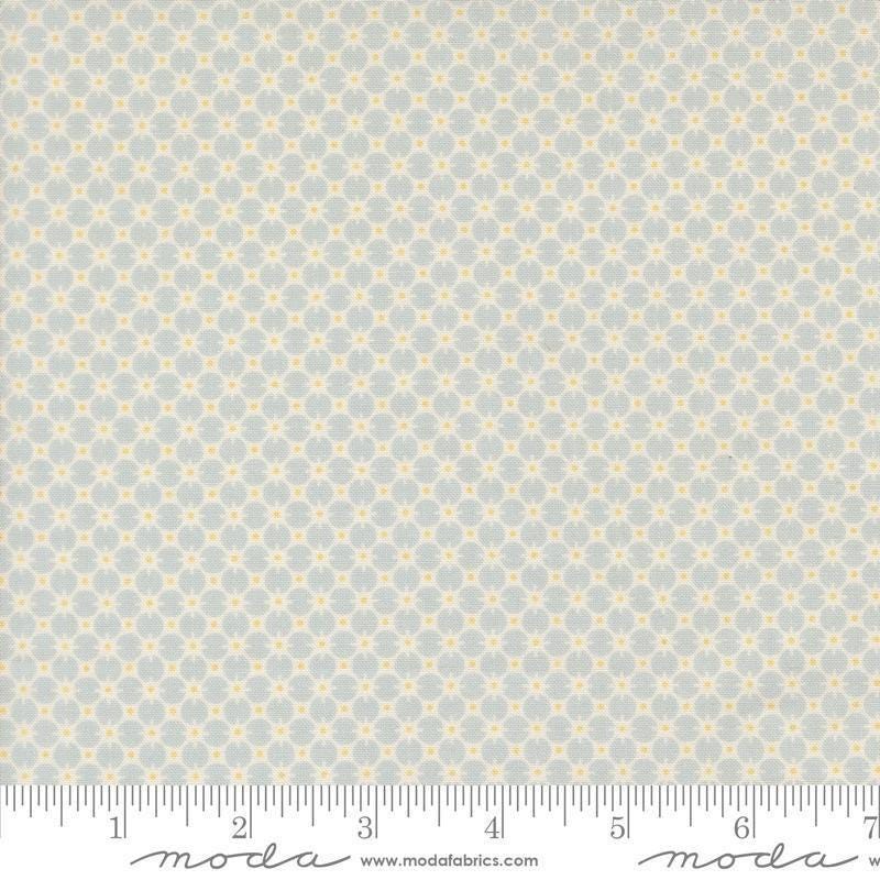 Image of Handmade Sweetness Penny Sky quilting cotton fabric by My Sew Quilty Life for Moda Fabrics. Features a geometric pattern on a blue background. Cute Little Fabric Shop.