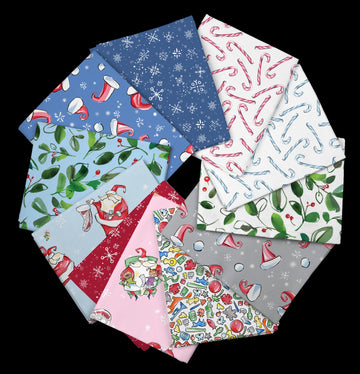 SALE Candy Canes & Claus Fat Quarter Bundle Christmas Fabric - FaTQU CCAC 3PKB - QT Fabrics Quilting Cotton Fabric
