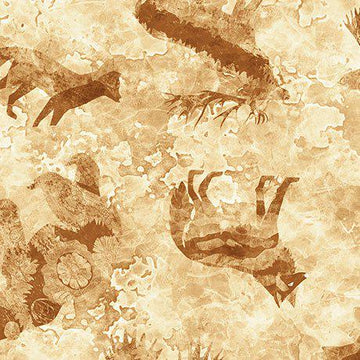 SALE MINKY Mountain Splendor Animals Silhouettes Tan Cream Fabric 60" Wide - 31584 - QT Fabrics 100% Polyester Fabric