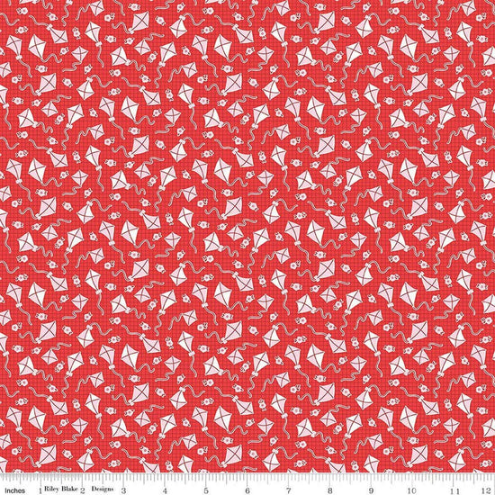 Image of Traditional 30's Kites Red quilting cotton fabric by Lindsay Wilkes for Riley Blake Designs. Features kites on a red background. Cute Little Fabric Shop.