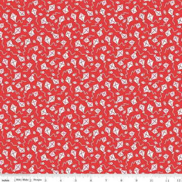 Image of Traditional 30's Kites Red quilting cotton fabric by Lindsay Wilkes for Riley Blake Designs. Features kites on a red background. Cute Little Fabric Shop.