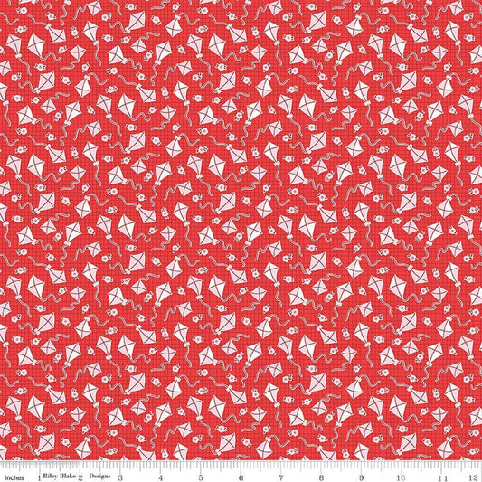 Image of Traditional 30's Kites Red quilting cotton fabric by Lindsay Wilkes for Riley Blake Designs. Features kites on a red background. Cute Little Fabric Shop.