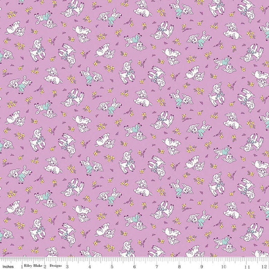 Image of Traditional 30's Lambs Purple quilting cotton fabric by Lindsay Wilkes for Riley Blake Designs. Features sheep on a purple background. Cute Little Fabric Shop.