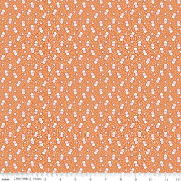 Image of Traditional 30's Dots Orange quilting cotton fabric by Lindsay Wilkes for Riley Blake Designs. Features polka dots on an orange background. Cute Little Fabric Shop.