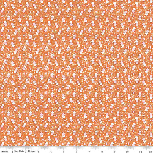 Image of Traditional 30's Dots Orange quilting cotton fabric by Lindsay Wilkes for Riley Blake Designs. Features polka dots on an orange background. Cute Little Fabric Shop.