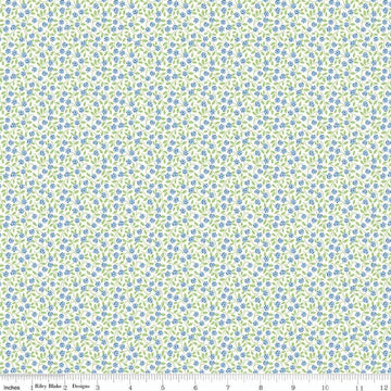 Image of Traditional 30's Flower Blue quilting cotton fabric by Lindsay Wilkes for Riley Blake Designs. Features flowers on a blue background. Cute Little Fabric Shop.