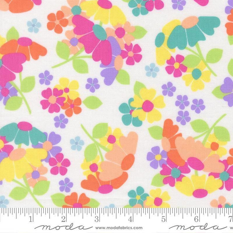 Image of Joysome Flower Fields Cloud quilting cotton fabric by Corey Yoder for Moda Fabrics. Features flowers on a white background. Cute Little Fabric Shop.