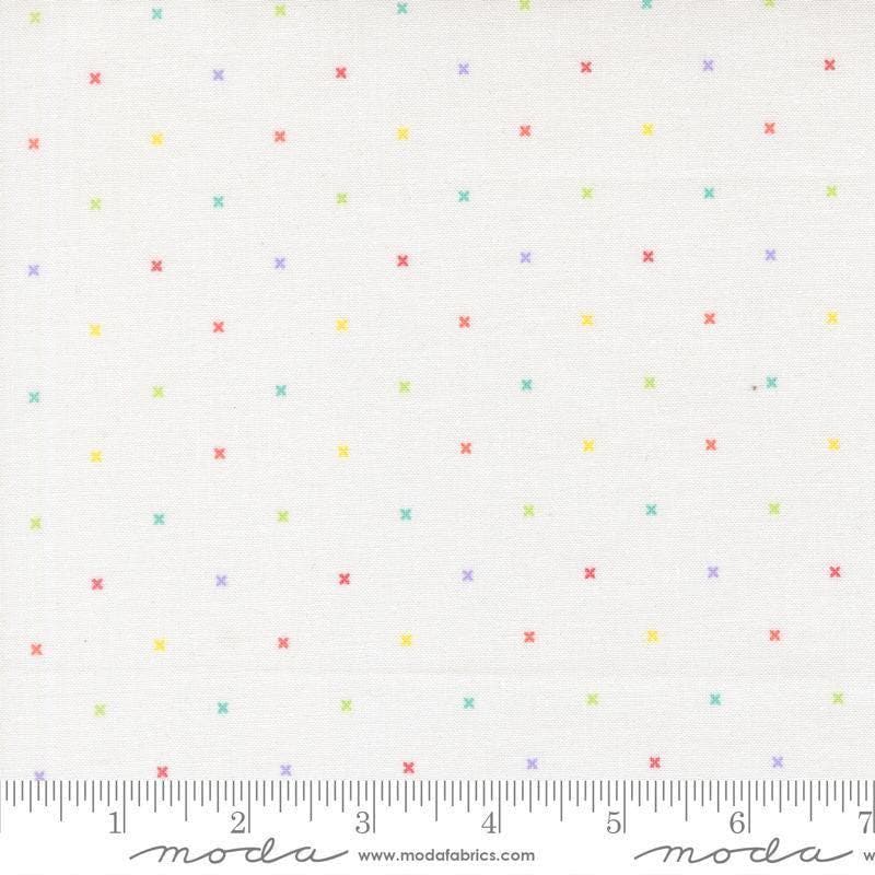 Image of Joysome Tiny Peel Cloud quilting cotton fabric by Corey Yoder for Moda Fabrics. Features tiny xs on a white background. Cute Little Fabric Shop.