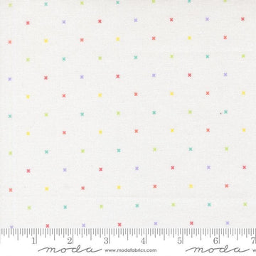 Image of Joysome Tiny Peel Cloud quilting cotton fabric by Corey Yoder for Moda Fabrics. Features tiny xs on a white background. Cute Little Fabric Shop.