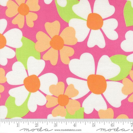 Image of Joysome Large Floral Petunia quilting cotton fabric by Corey Yoder for Moda Fabrics. Features flowers on a pink background. Cute Little Fabric Shop.