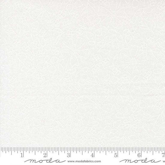 Image of Joysome Sunshine Sketch Cloud quilting cotton fabric by Corey Yoder for Moda Fabrics. Features flowers on a white background. Cute Little Fabric Shop.