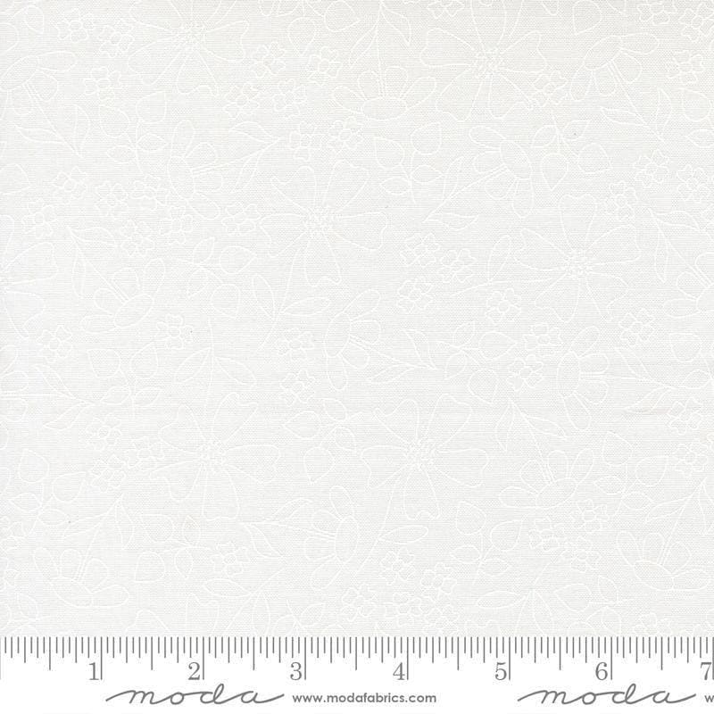 Image of Joysome Sunshine Sketch Cloud quilting cotton fabric by Corey Yoder for Moda Fabrics. Features flowers on a white background. Cute Little Fabric Shop.