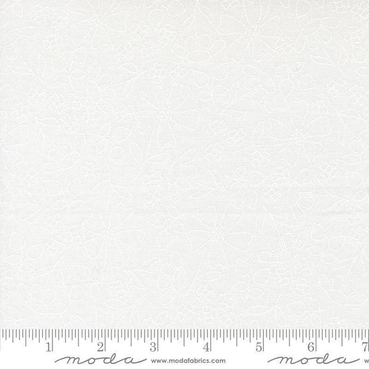 Image of Joysome Sunshine Sketch Cloud quilting cotton fabric by Corey Yoder for Moda Fabrics. Features flowers on a white background. Cute Little Fabric Shop.