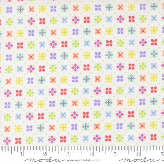 Image of Joysome Sweetly Stitched Cloud quilting cotton fabric by Corey Yoder for Moda Fabrics. Features a geometric pattern on a white background. Cute Little Fabric Shop.