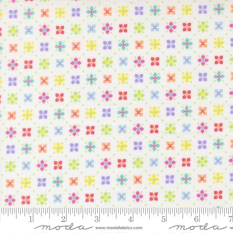 Image of Joysome Sweetly Stitched Cloud quilting cotton fabric by Corey Yoder for Moda Fabrics. Features a geometric pattern on a white background. Cute Little Fabric Shop.