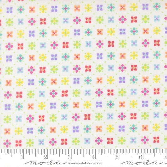 Image of Joysome Sweetly Stitched Cloud quilting cotton fabric by Corey Yoder for Moda Fabrics. Features a geometric pattern on a white background. Cute Little Fabric Shop.