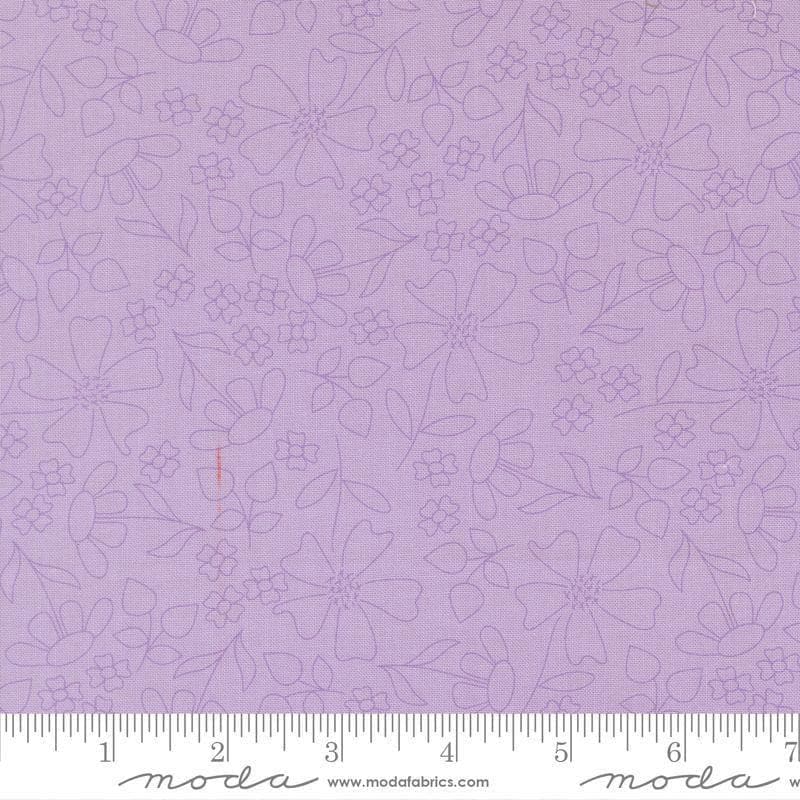 Image of Joysome Sunshine Sketch Wisteria quilting cotton fabric by Corey Yoder for Moda Fabrics. Features flowers on a purple background. Cute Little Fabric Shop.