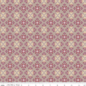 Image of Where the Wild Flowers Area Damask Pewter quilting cotton fabric by Judi Madsen for Riley Blake Designs. Features a geometric pattern on a purple background. Cute Little Fabric Shop.
